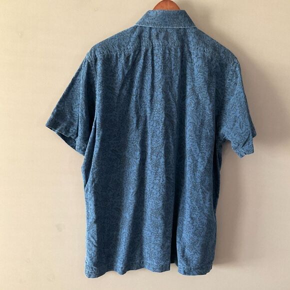 Hart Schaffner Marx Mens Cotton Button Down Shirt Blue Floral Short Sleeve LARGE - Picture 7 of 9